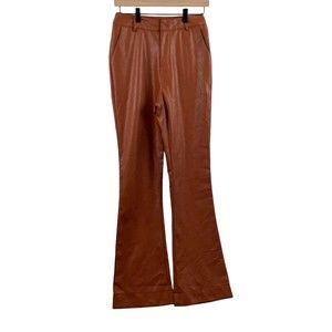 En Saison Womens High Waisted Flare Pants Brown Small Polyurethane Faux Leather